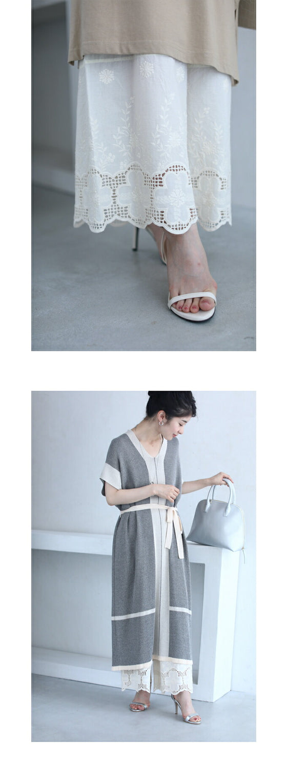 ワンピの下に履く花刺繍ワイドパンツ