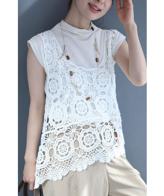 重ねるお洒落アイテム。編みニットレースベスト