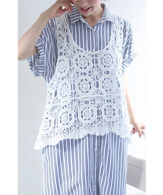 重ねるお洒落アイテム。編みニットレースベスト