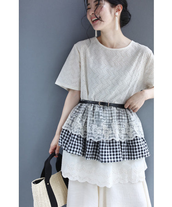 Three-tiered ruffled hem pullover top