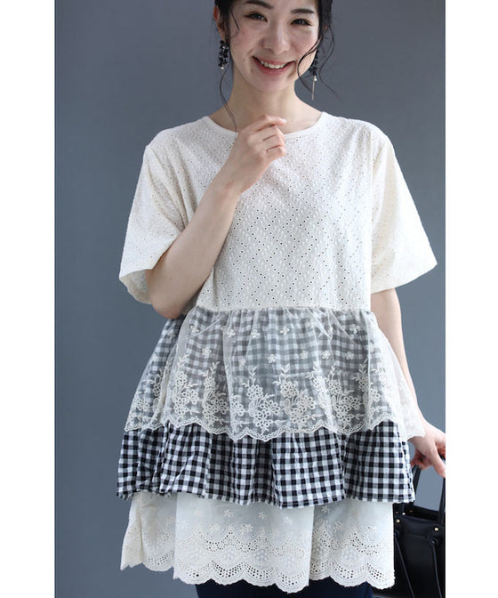 Three-tiered ruffled hem pullover top