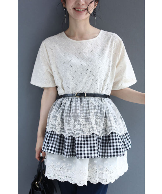 Three-tiered ruffled hem pullover top