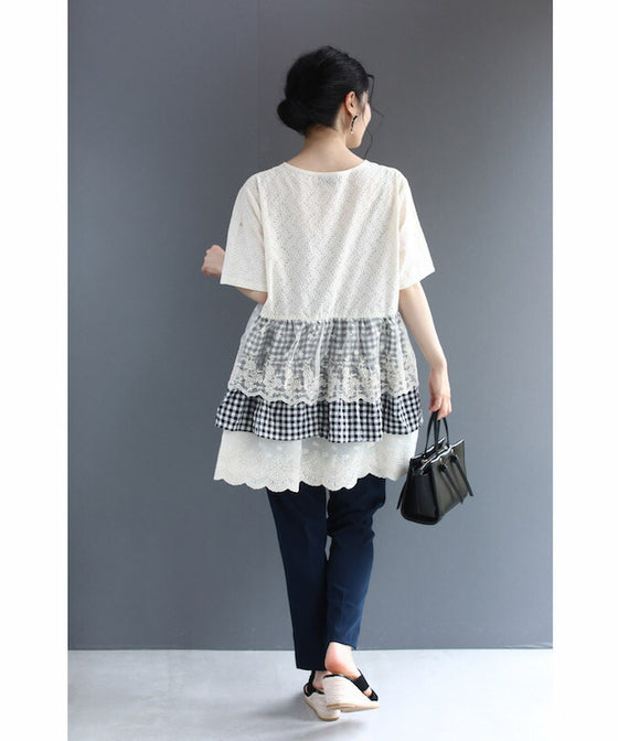 Three-tiered ruffled hem pullover top