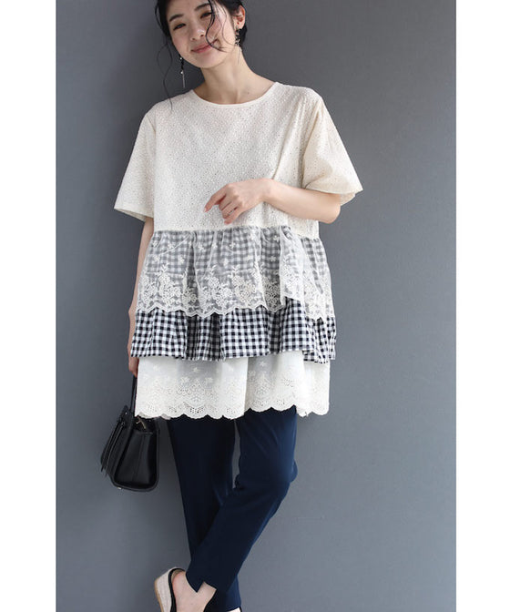 Three-tiered ruffled hem pullover top