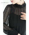 【セール商品返品交換不可】（S~M対応）（黒）（キャミソール付き）肌映えレースのシアーブラウストップス