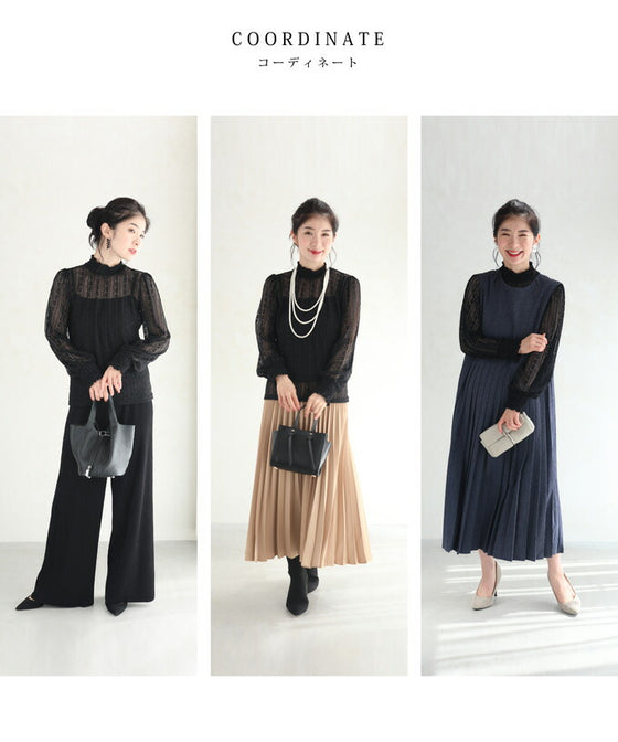 【セール商品返品交換不可】（S~M対応）（黒）（キャミソール付き）肌映えレースのシアーブラウストップス