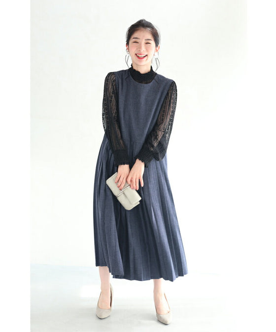 【セール商品返品交換不可】（S~M対応）（黒）（キャミソール付き）肌映えレースのシアーブラウストップス