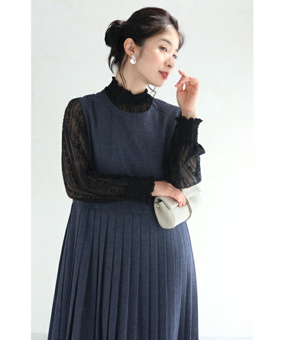 【セール商品返品交換不可】（S~M対応）（黒）（キャミソール付き）肌映えレースのシアーブラウストップス