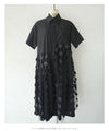 【セール商品返品交換不可】（S~3L対応）（黒）ドットが浮かぶシャツミディアムワンピース