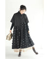 【セール商品返品交換不可】（S~3L対応）（黒）ドットが浮かぶシャツミディアムワンピース