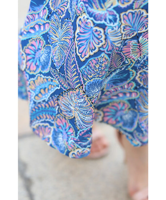 【セール商品返品交換不可】目を惹く鮮やかなブルーボタニカルロングワンピース