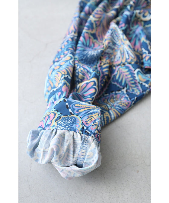 【セール商品返品交換不可】目を惹く鮮やかなブルーボタニカルロングワンピース