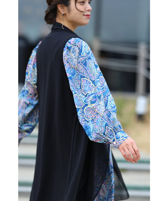 【セール商品返品交換不可】目を惹く鮮やかなブルーボタニカルロングワンピース