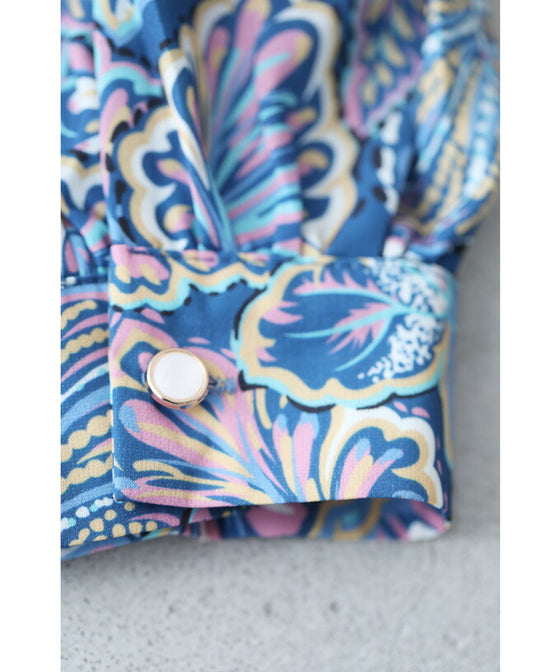 【セール商品返品交換不可】目を惹く鮮やかなブルーボタニカルロングワンピース