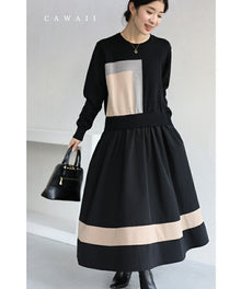  Elegant, soft A-line long dress with different material