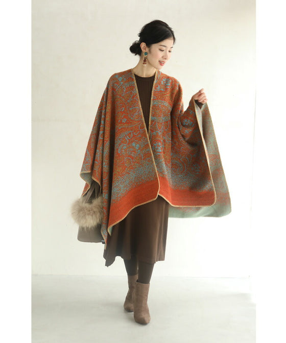 冬コーデを彩るモロッコ柄のリバーシブルポンチョストール/羽織 – ONE