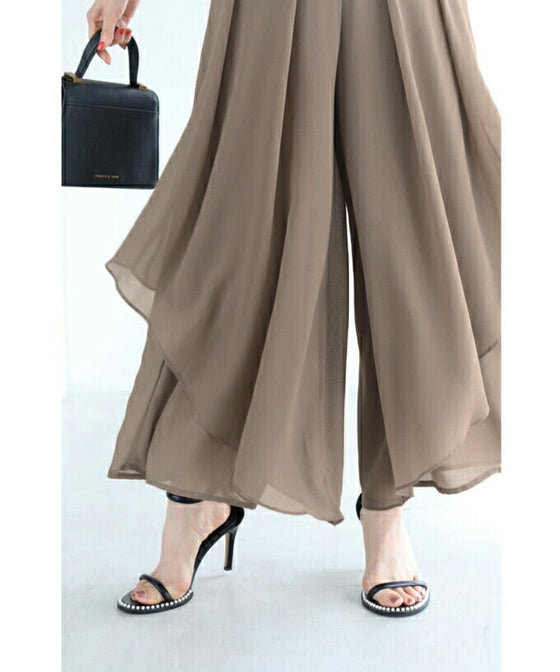 【セール商品返品交換不可】ふわり風を纏う重なるベールワイドパンツ
