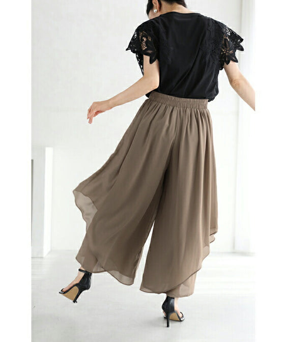 【セール商品返品交換不可】ふわり風を纏う重なるベールワイドパンツ