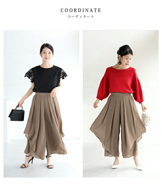 【セール商品返品交換不可】ふわり風を纏う重なるベールワイドパンツ