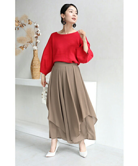 【セール商品返品交換不可】ふわり風を纏う重なるベールワイドパンツ