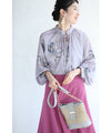 Weeping flower ribbon neck blouse top