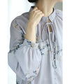 Weeping flower ribbon neck blouse top