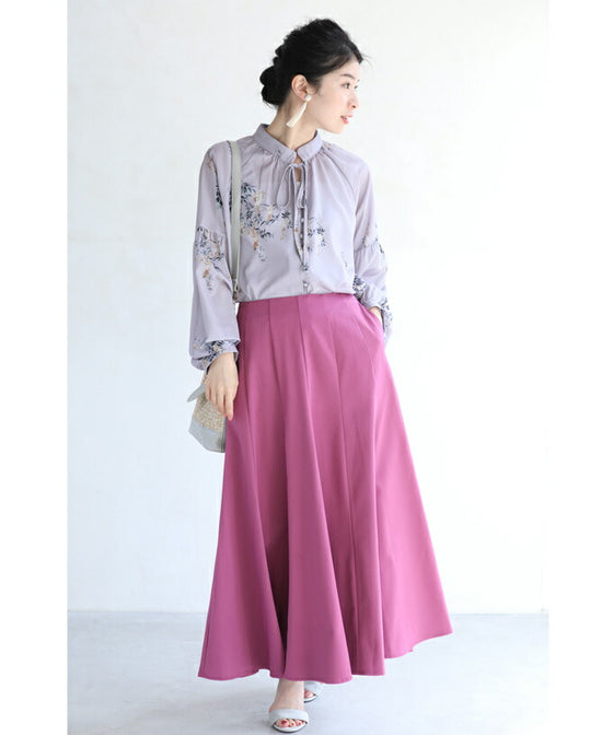 Weeping flower ribbon neck blouse top