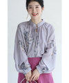 Weeping flower ribbon neck blouse top