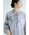 Weeping flower ribbon neck blouse top