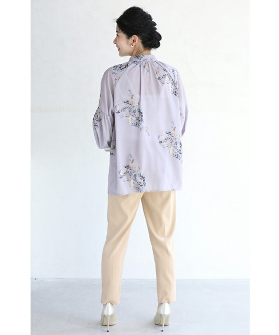 Weeping flower ribbon neck blouse top