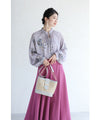 Weeping flower ribbon neck blouse top