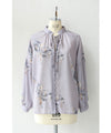Weeping flower ribbon neck blouse top