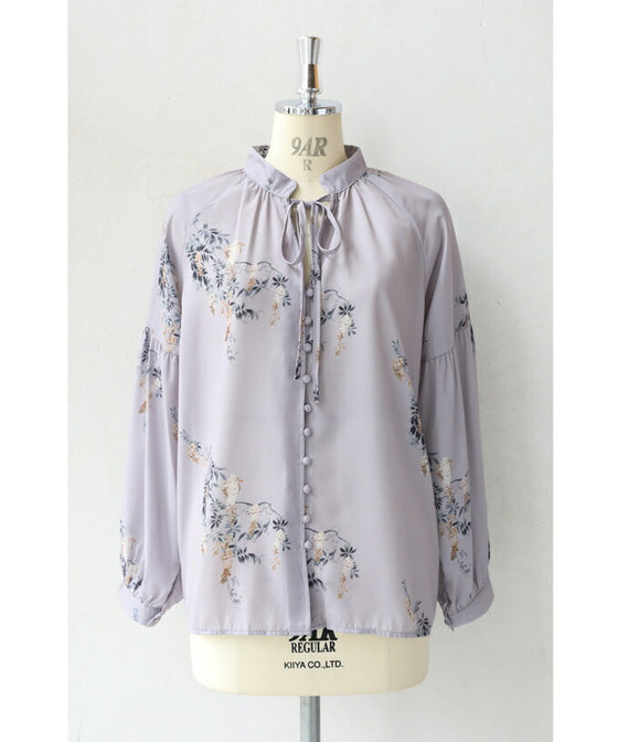 Weeping flower ribbon neck blouse top